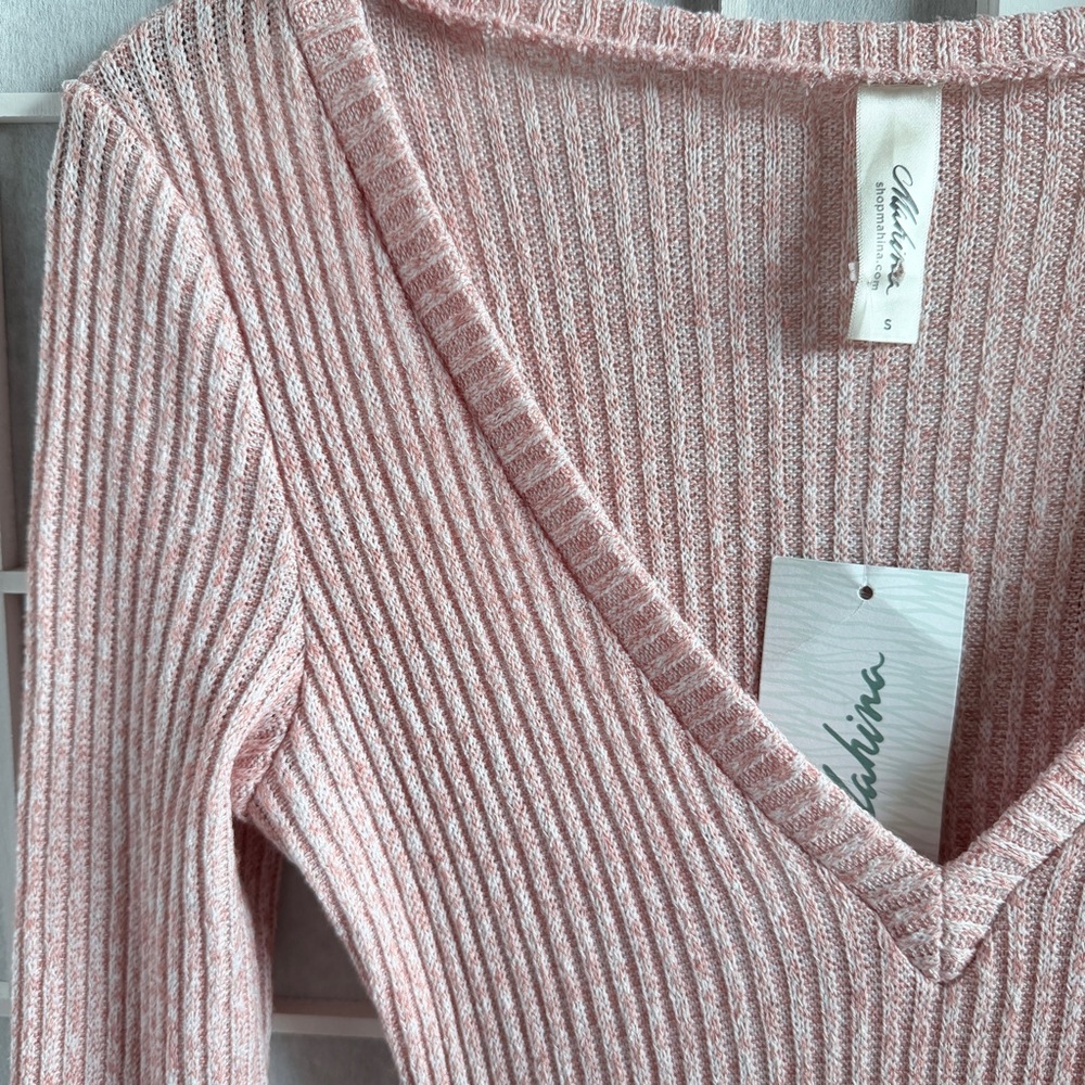 Pink Ribbed Knit V-Neck Dress/tunic - Picture 2 of 4